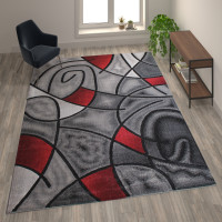Flash Furniture ACD-RGTRZ860-810-RD-GG Jubilee Collection 8' x 10' Red Abstract Area Rug - Olefin Rug with Jute Backing - Living Room, Bedroom, & Family Room